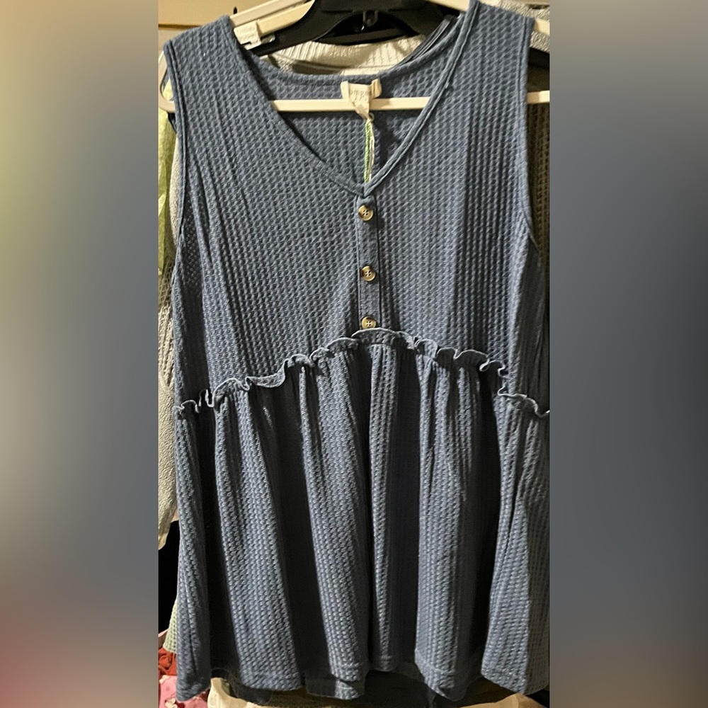 Umgee Textured Blue Knit Top